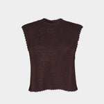 Rachel Comey Relent Top in Brown sleeveless textured bouclé sweater tank with scalloped trim front view