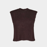 Rachel Comey Relent Top in Brown sleeveless textured bouclé sweater tank with scalloped trim front view
