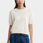 Rachel Comey Calibra Top Cream textured cotton knit tee with relaxed cropped fit and ribbed trim