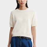 Rachel Comey Calibra Top Cream textured cotton knit tee with relaxed cropped fit and ribbed trim
