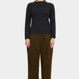 7115 by Szeki Mock Neck Ribbed Long Sleeves Charcoal front view showing the full untucked silhouette at YUCCA Denver.