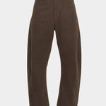 Closer front view of the Taupe Brown work trouser showing the button waist, side pockets, and curved leg