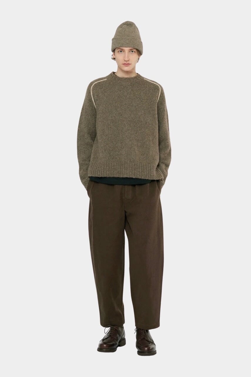7115 by Szeki Signature Elastic Pull-Up Trouser in Taupe Brown elastic waist pant