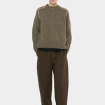7115 by Szeki Signature Elastic Pull-Up Trouser in Taupe Brown elastic waist pant