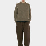 7115 by Szeki Signature Elastic Pull-Up Trouser in Taupe Brown elastic waist pant