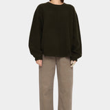7115 by Szeki Signature Keepsake Jumper Olive Brown front view with relaxed sleeves at YUCCA Denver.