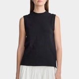 Apiece Apart Forte Tee Black front view with structured sleeveless silhouette and organic cotton muscle tee styling
