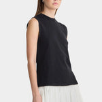 Apiece Apart Forte Tee Black angled side profile with square sleeve detail and elevated everyday silhouette