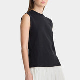Apiece Apart Forte Tee Black angled side profile with square sleeve detail and elevated everyday silhouette