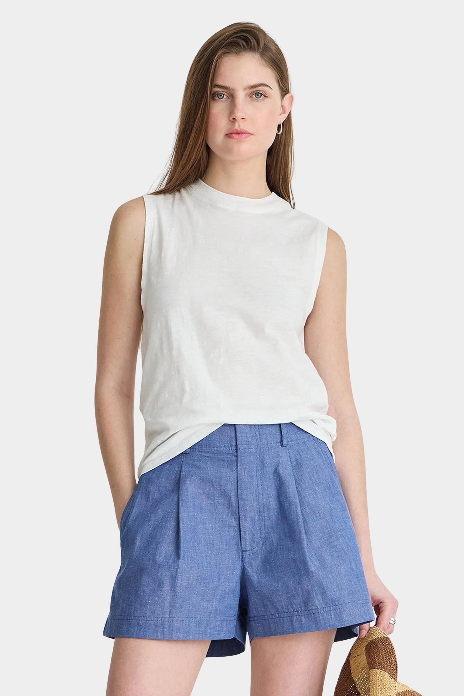 Apiece Apart Forte Tee Cream front view with sleeveless organic cotton silhouette and soft ivory neutral styling