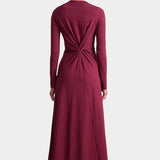 Apiece Apart Long Sleeve Volta Dress in Black Cherry with twist detail and midi silhouette at YUCCA Denver