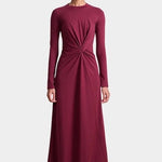 Apiece Apart Long Sleeve Volta Dress in Black Cherry with twist detail and midi silhouette at YUCCA Denver