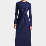 Apiece Apart Long Sleeve Volta Dress in Navy with twist waist detail and midi length at YUCCA Denver