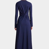 Apiece Apart Long Sleeve Volta Dress in Navy with twist waist detail and midi length at YUCCA Denver