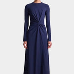 Apiece Apart Long Sleeve Volta Dress in Navy with twist waist detail and midi length at YUCCA Denver