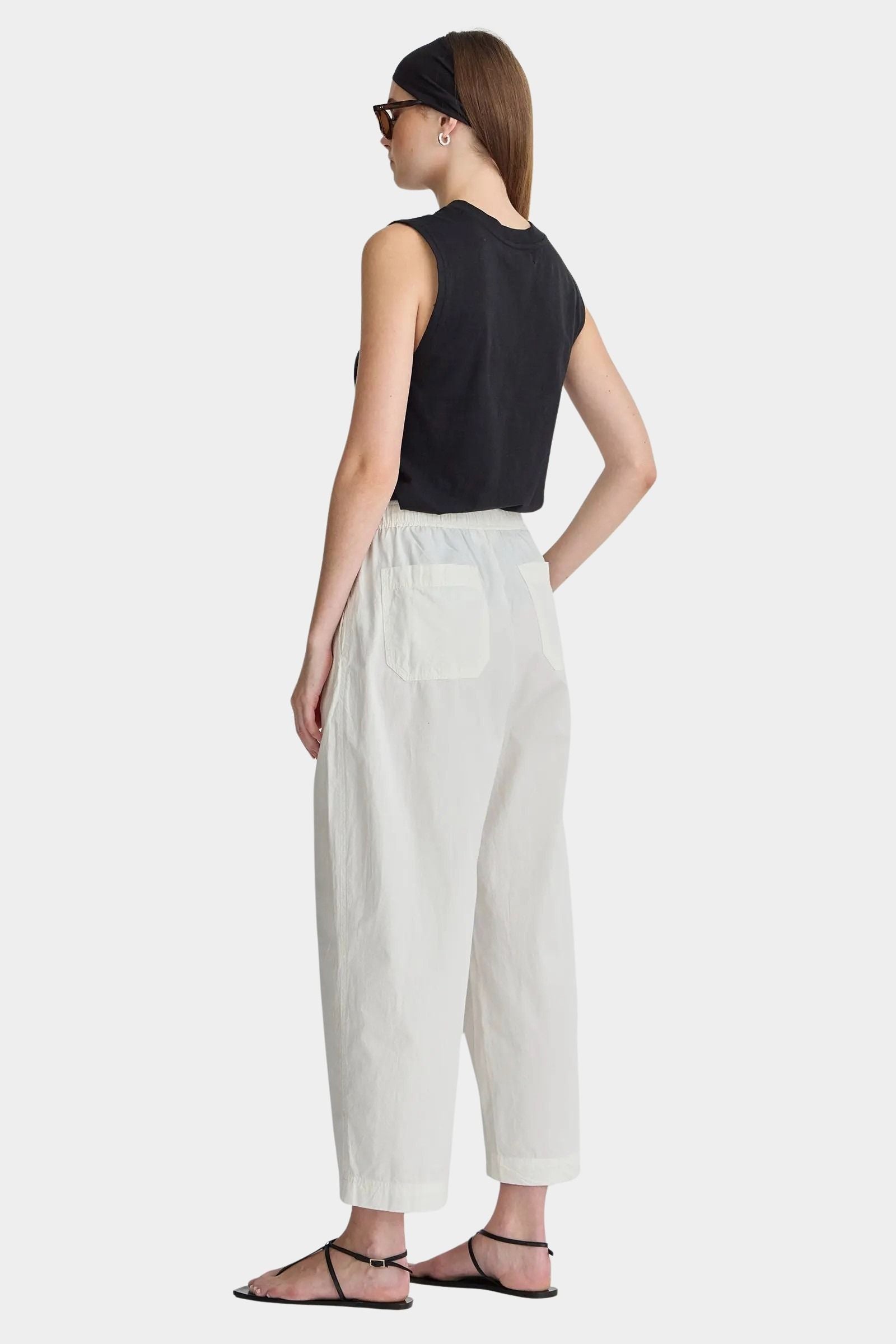 Apiece Apart Spa Pleat Pant Cream back view with relaxed tapered leg and patch pocket detail at YUCCA Denver