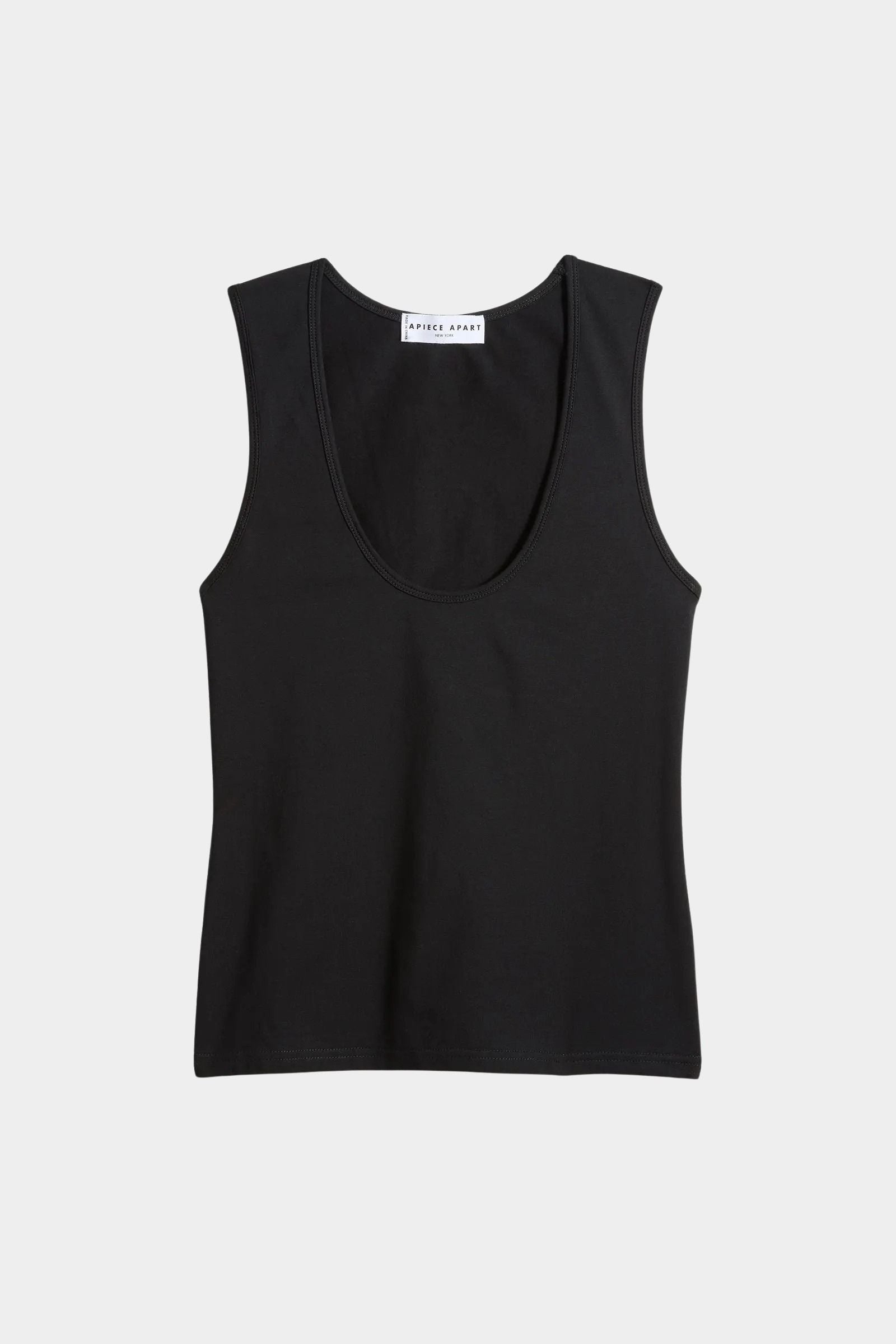 Apiece Apart Uri Low-Cut Tank Black flat lay scoop neck fitted cotton tank at YUCCA Denver