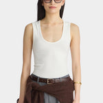 Apiece Apart Uri Low Cut Tank White fitted scoop neck and close fit detail