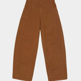 Atelier Delphine Dakar barrel leg pants in summer brown flat lay showing high rise waist and wide leg silhouette