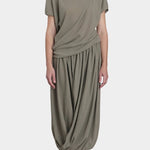 Black Crane asymmetric cotton gauze top cement mid length view highlighting fluid drape and silhouette