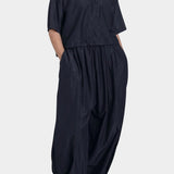 Black Crane cropped shirt in faded black lightweight cotton with short sleeves front view