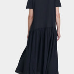black crane new easy dress sumi black cotton gauze back view dropped waist gathered skirt