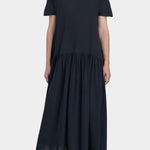 black crane new easy dress sumi black cotton gauze short sleeve boat neck front view
