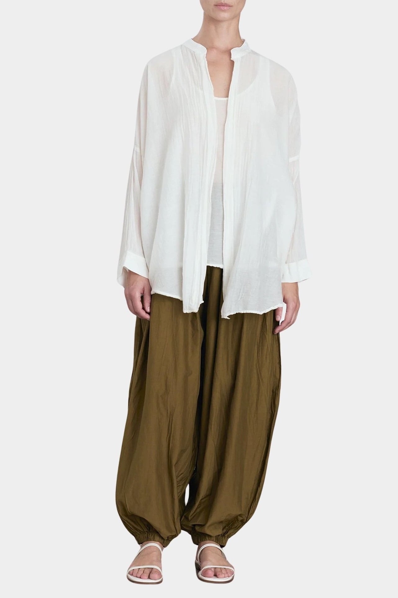 square shirt womens ivory sheer cotton silk oversized top black crane full front view