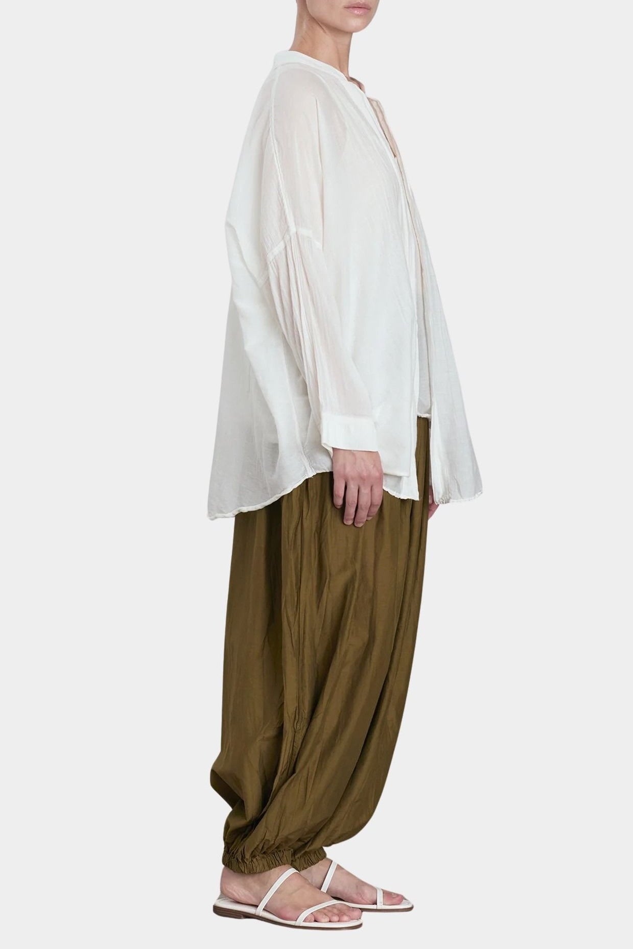 square shirt womens ivory sheer cotton silk oversized top black crane angled side view