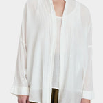 square shirt womens ivory sheer cotton silk oversized top black crane front mid view