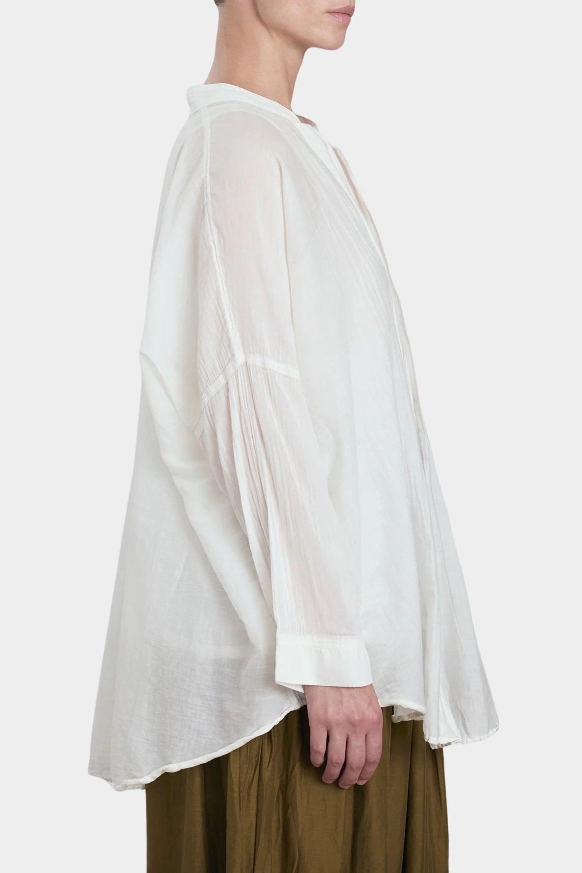 square shirt womens ivory sheer cotton silk oversized top black crane side view