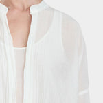 square shirt womens ivory sheer cotton silk oversized top black crane neckline detail