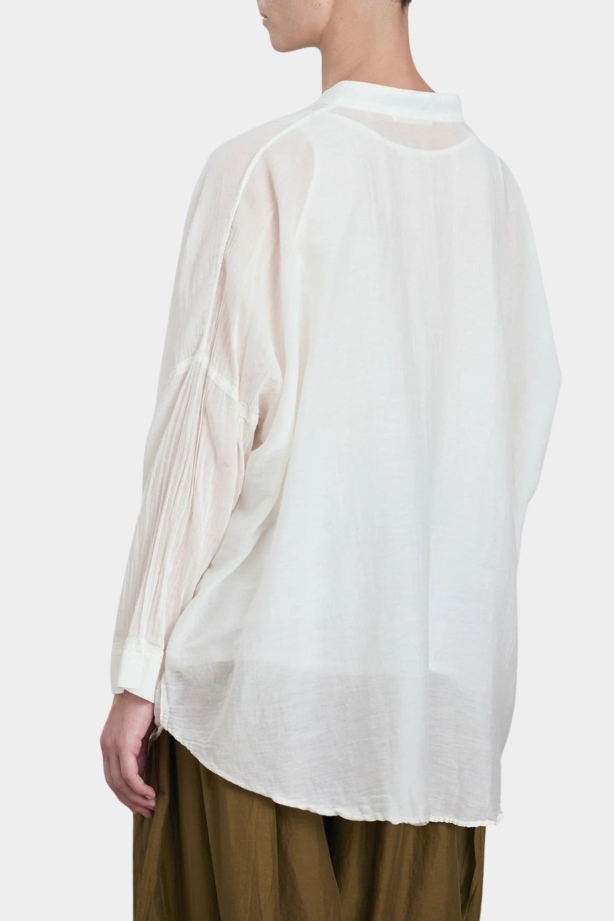 square shirt womens ivory sheer cotton silk oversized top black crane back view