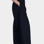 Black Crane wide pants midnight side view cropped wide leg soft drape
