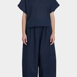 Black Crane Wide Pants Navy back view elastic waistband relaxed fit