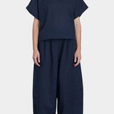 Black Crane Wide Pants Navy back view elastic waistband relaxed fit