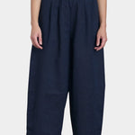 Black Crane Wide Pants Navy front view elastic waistband cropped wide leg