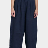 Black Crane Wide Pants Navy front view elastic waistband cropped wide leg