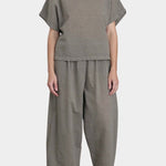 Black Crane wide pants p grey wide leg cotton pants elastic waist front view