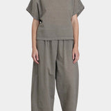 Black Crane wide pants p grey wide leg cotton pants elastic waist front view