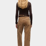 DALA Dove Carpenter Jeans in Oak Brown, back view showing patch pockets, hammer loop and wide straight legs.