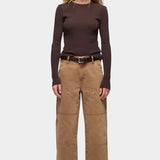 DALA Dove Carpenter Jeans in Oak Brown, full front view showing relaxed fit and ankle length hems at YUCCA Denver.