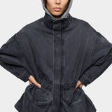 DALA Mountain Jacket in Hurricane, close front view showing stand collar, snap placket and bellowed pockets.