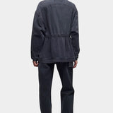 DALA Mountain Jacket in Hurricane, back view showing dropped shoulders, gathered waist and curved sleeve seams.