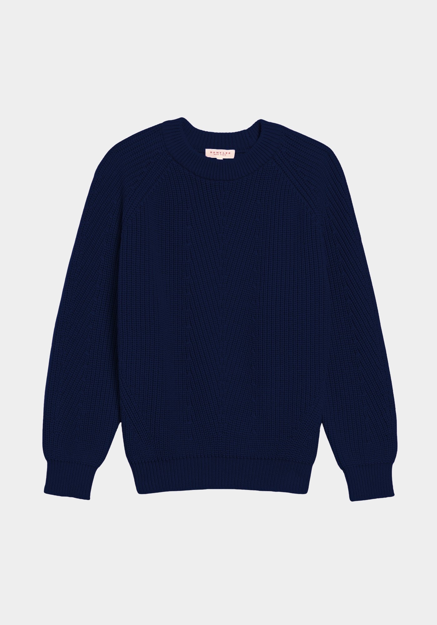 DEMYLEE Chelsea Organic Cotton Sweater Navy front product view showing herringbone ribbing