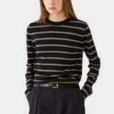 DEMYLEE Laina Stripe Superfine Merino Wool Sweater Black/Vanilla front view on model