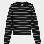 DEMYLEE Laina Stripe Superfine Merino Wool Sweater Black/Vanilla front product view at YUCCA Denver