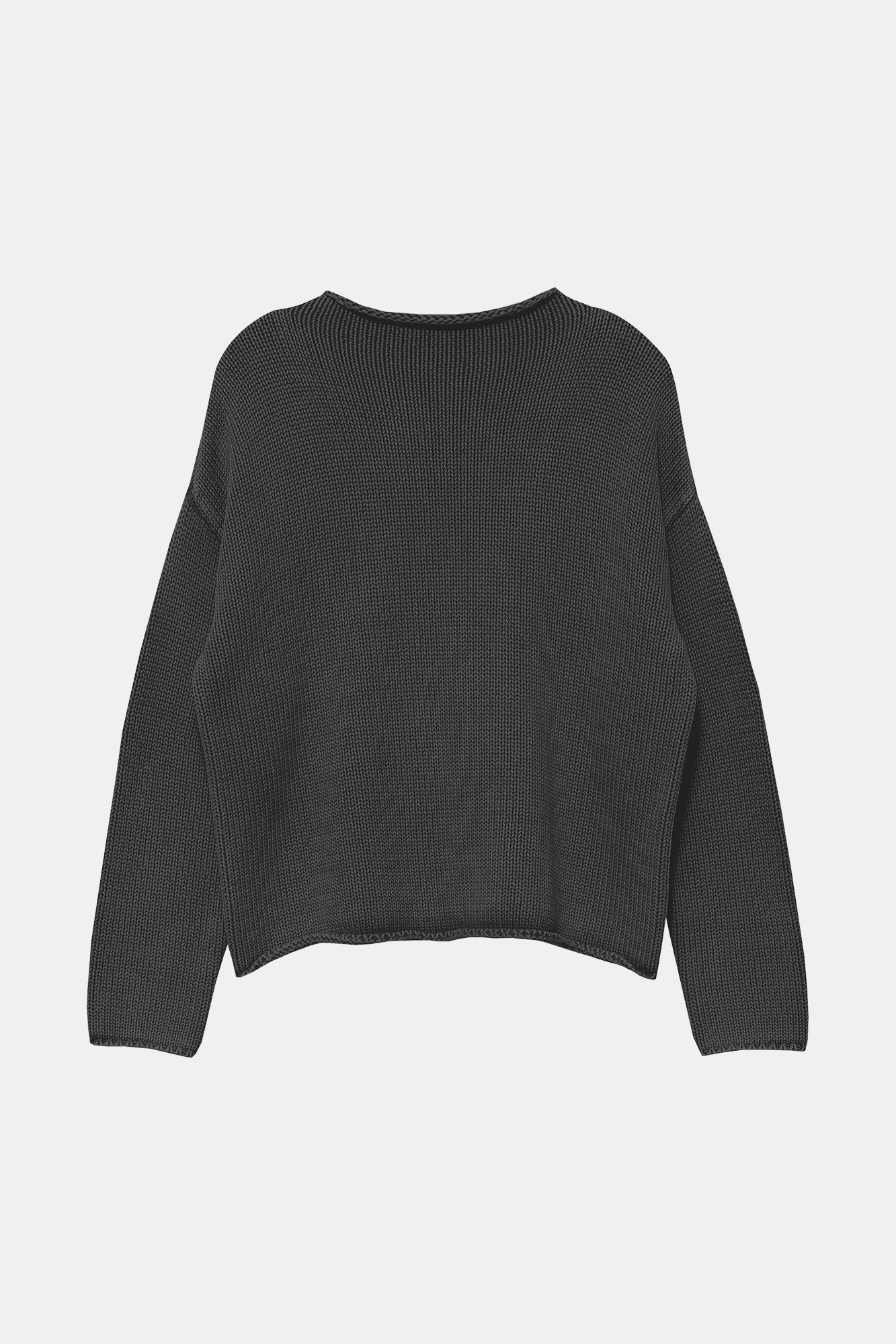 DEMYLEE Lamis Cotton Sweater Black front product view showing rolled knit edges