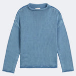 DEMYLEE Lamis washed cotton sweater in denim blue with oversized fit and rolled neckline