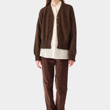 DEMYLEE Vivian Organic Cotton Cardigan Espresso relaxed front view on model